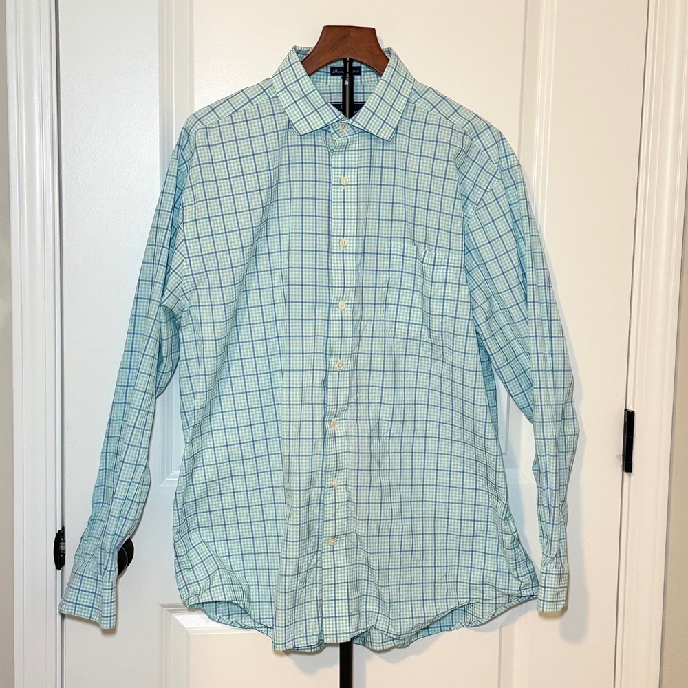 Vineyard Vines Cooper Shirt Mens XL Premium 120s Blue Green Plaid Preppy